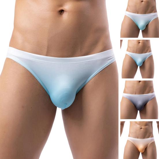 Мужские трусики, сексуальное нижнее белье, быстросохнущие градиентные цвета, дизайн с низкой талией, облегающие трусы для плавания, трусы