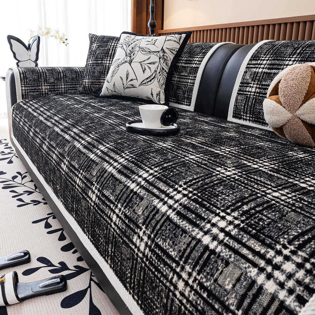 New Straight Leather Sofa Cover Cloth Towel Fixed Anti Slip One-piece Sofa Cushion Modern Light Luxury All Year Round Universal