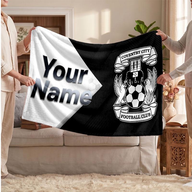Coventry City Personalized Fleece Blanket With Football Logo, Custom Name Text Soft Warm Home Throw Blanket