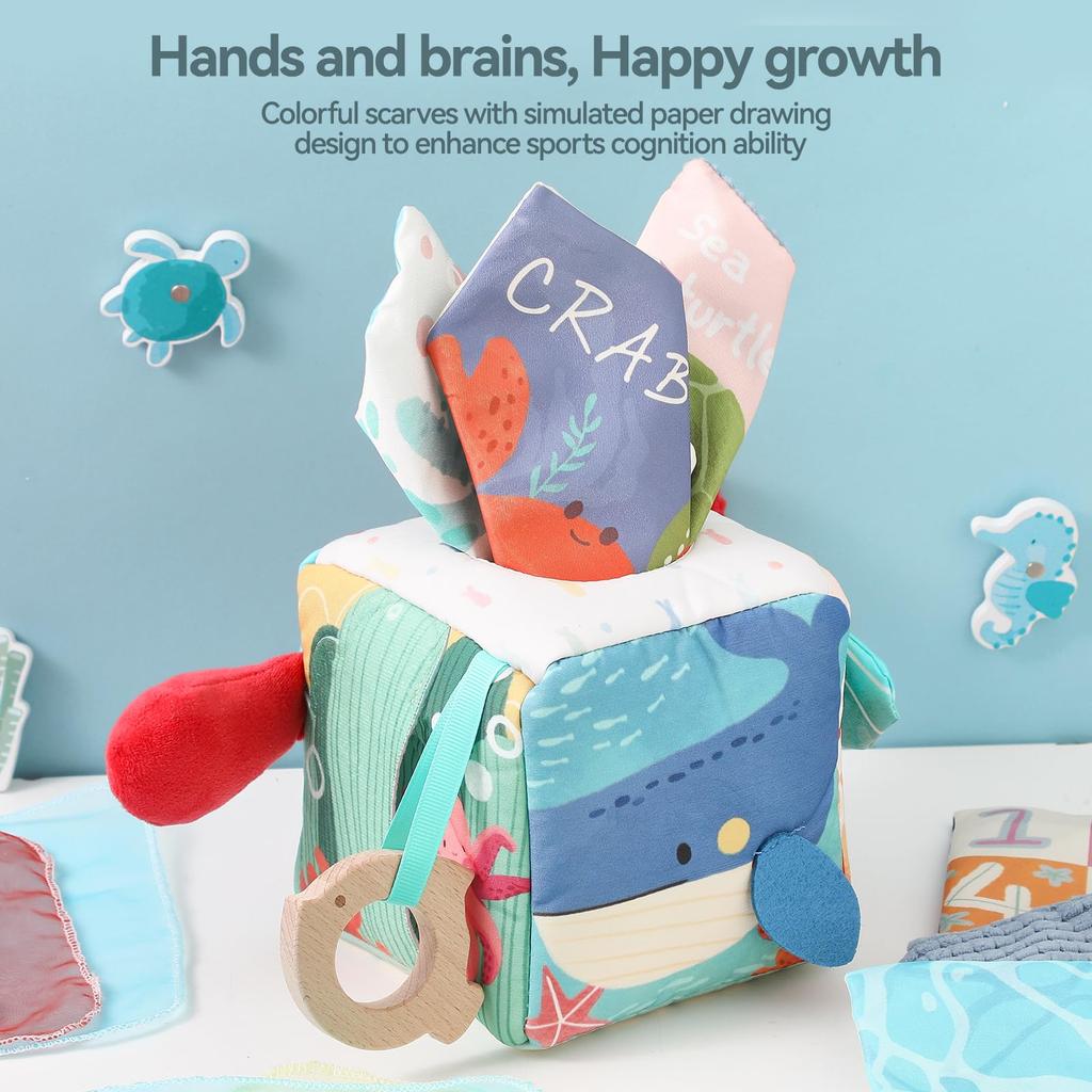 Коробка салфеток Mamimami Home из ткани Five Senses 1 год и образовательный подарок на день рождения Игрушка, ткань, мягкий, игра, стимуляция, Монтессори,