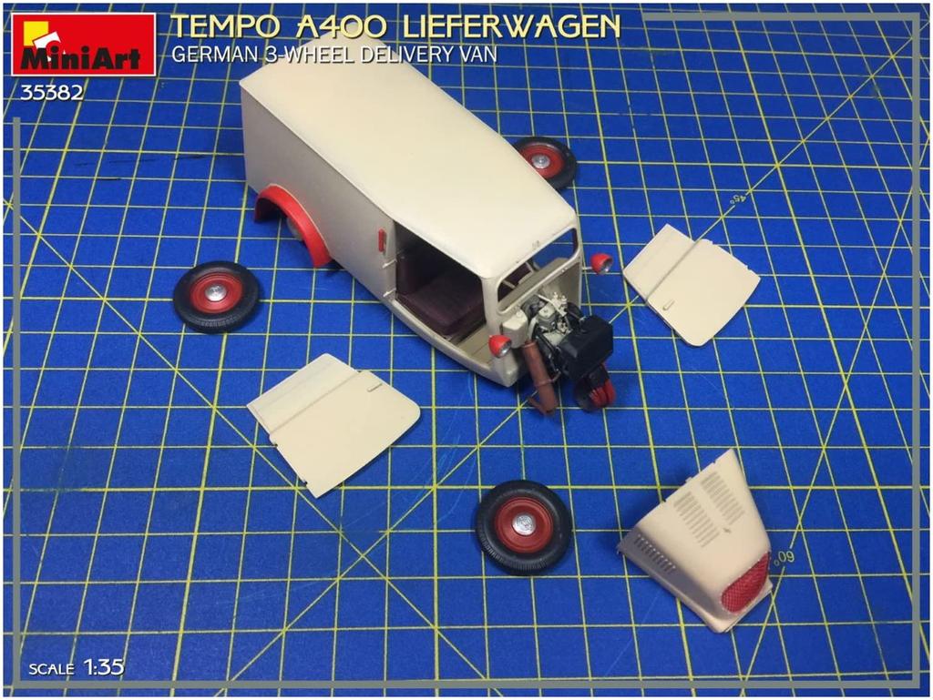 Miniart Germany Tempo A400 Lieferwagen Delivery Van Пластиковая модель MA35382 Литье Цвет 1/35 Трехколесный