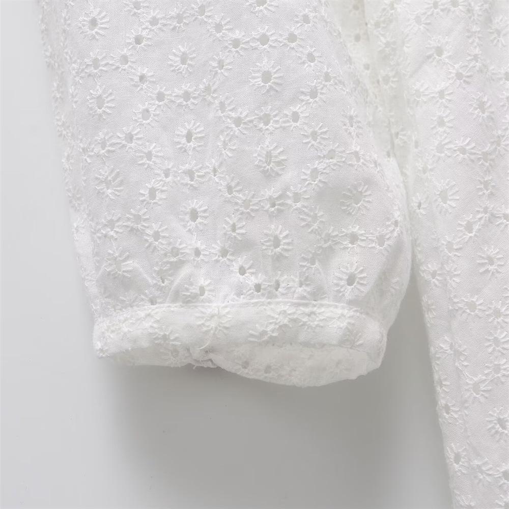 Spring/Summer 2025 Women's Embroidered V-Neck Elastic Waist Slimming Long-Sleeve Short Dress