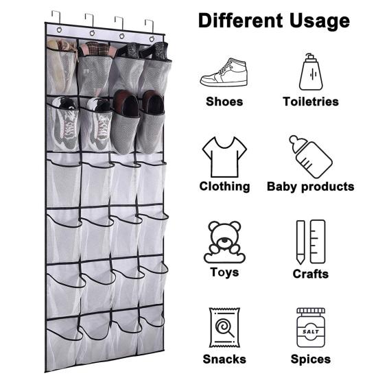 Non-woven Fabric Hanging Bag with Hook 24 Mesh Pocket 6 Layers Large Capacity Foldable Over Door Hanging Hat Shoe Storage Pouch Organizer Home