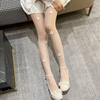 Milk White Pantyhose for Women Flower Pattern Anti Snagging Stockings with Rhinestones