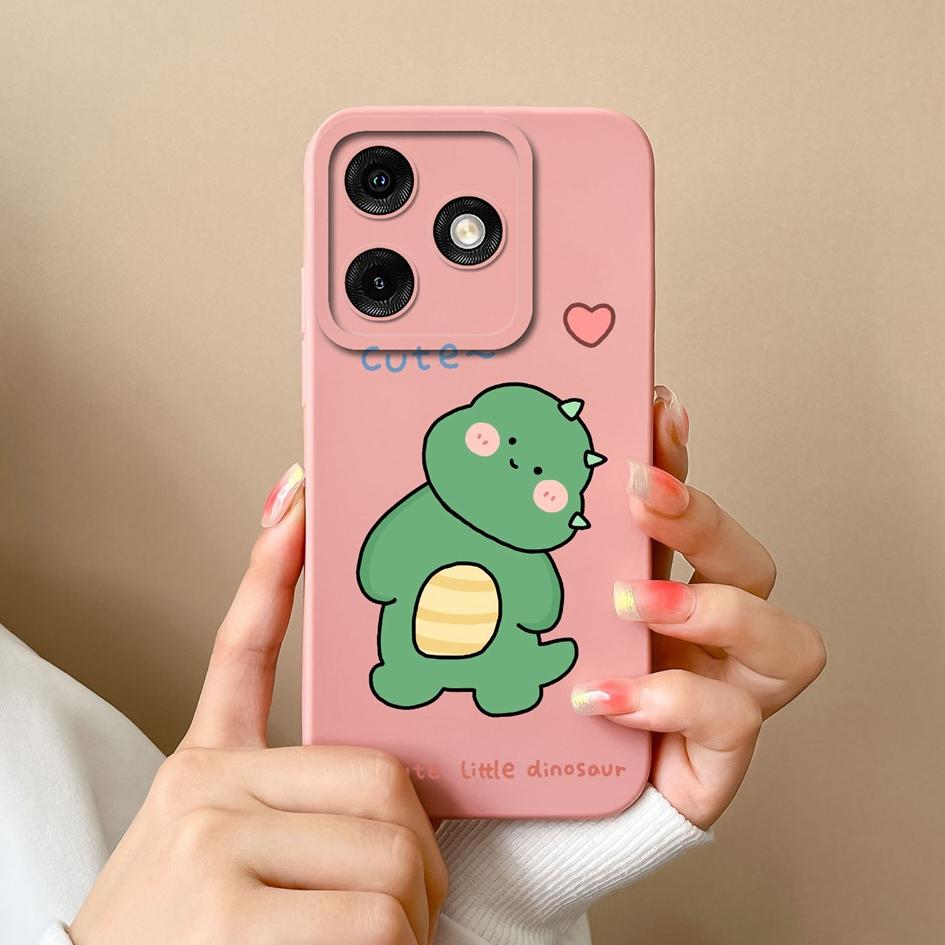 For Infinix Note 40 5G Smart 8 Pro Itel P55 4G Tecno Pova 6 Neo Back Cover Matte Soft Silicone Cartoon Dinosaur Pattern Camera Protection Bumper Cases