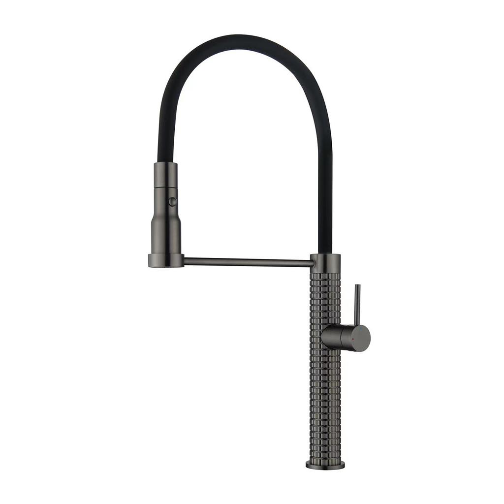 Медный кухонный смеситель для горячей и холодной воды для умывальника, цвета оружейный серый, выдвижной, универсальный вращающийся смеситель для раковины, выдвижной кухонный смеситель