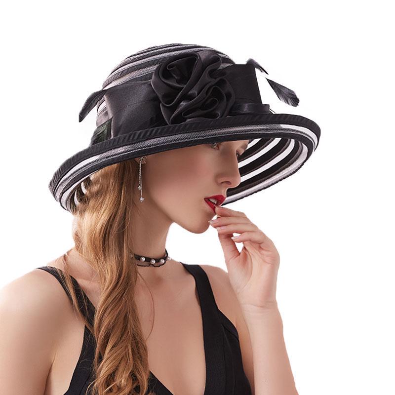 Шляпы-федоры с широкими полями, церковные кепки, летняя женская шляпа с большим цветком, черная, белая, элегантная, складная, от солнца