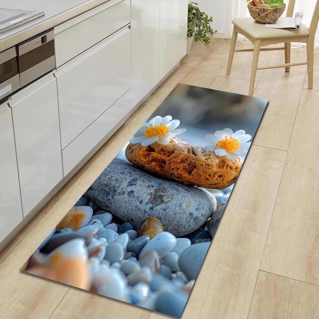1Pcs Beach Soft Stones Pattern Floor Mat Modern Kitchen Polyester Rug Non-Slip Colorful Indoor Carpet, For Home Bathroom Bedroom Living Room Decor
