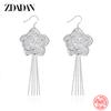 925 стерлингового серебра Шарм кисточка цветок длинные серьги-капли для женщин мода свадебные украшения вечеринка подарок