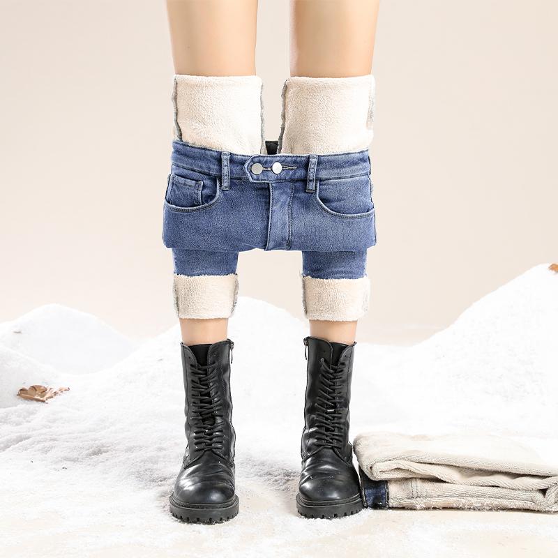 Зимние толстые бархатные женские джинсы скинни с высокой талией, простые флисовые теплые облегающие эластичные женские повседневные джинсовые брюки-карандаш