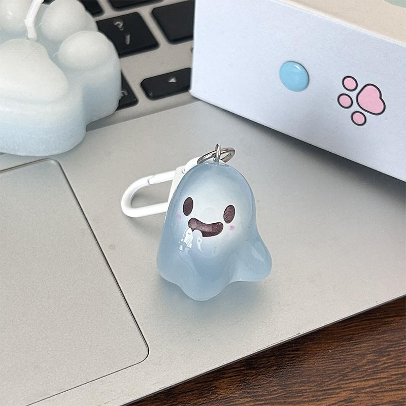Ghost Key Chain for Halloween; Luminous Cartoon Jelly Doll Phone Decor; Charm for Headphone Case; Car Key Ring Ornament