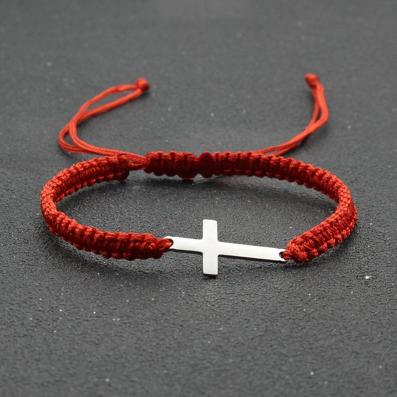 Creative Personality Stainless Steel Cross Hand-woven Adjustable Colored String Couple Versatile Bracelet