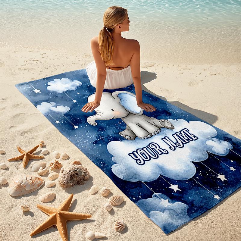 1PC Custom Name Elephant Dreams Sky Beach Towel Highly Absorbent And Sand-Resistant Towel for Swimming, Pool, Yoga, And Travel Lightweight