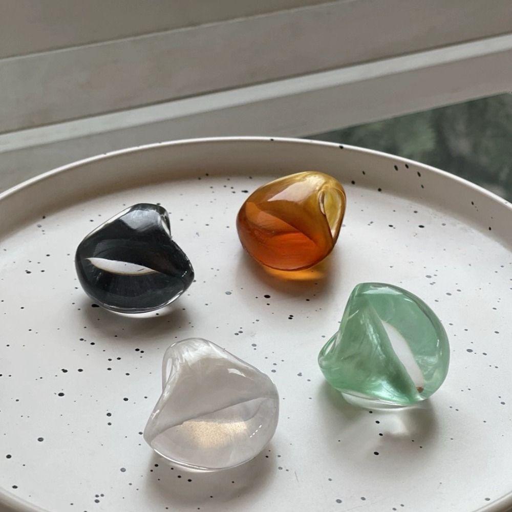 Vintage Resin Oval Rings Geometry Women's Jewelry Creative Exaggerated Ring  Winter