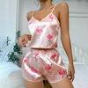 Women's Lounge Sets Casual Sexy Pajama Set Print Short Sleeve V Neck Cami Top and Shorts Sleepwear Loungewear Nightwear 2 Piece