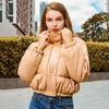 Women Autumn Winter Warm Chic Leather Jacket Stand Collar Long Sleeve Solid Color Short Bread Cotton Coat S-XXL