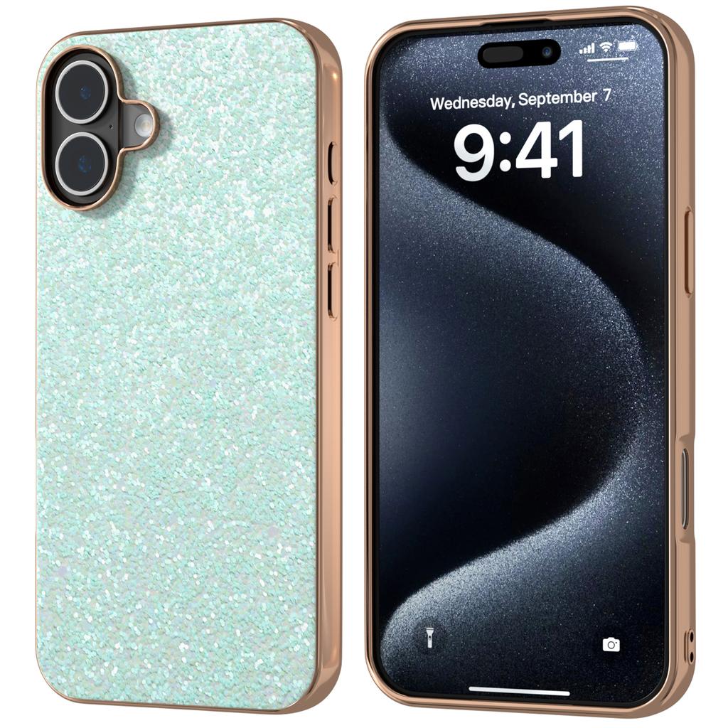 For iPhone 16 Case Electroplating Phone Cover Colored Glitter Design PU+TPU Protective Case - Gardenia White