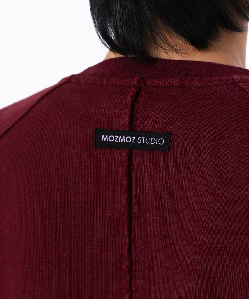 MOZMOZ Тяжелый Пигментный Свитшот Оверсайз с Разрезом на Спине и Рукавами Реглан Бордовый