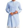 Men's Cotton Linen Kaftan Long Sleeve O-Neck Robe Solid Color Button-up Collar Thobe Breathable