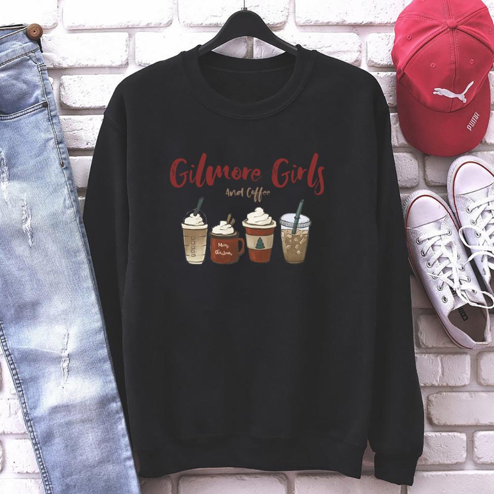 Lorelai Gilmore Girl Толстовка Gilmore Girls and Coffee Толстовка со звездами Полая рождественская кофейная толстовка с круглым вырезом Топ для рождественской вечеринки