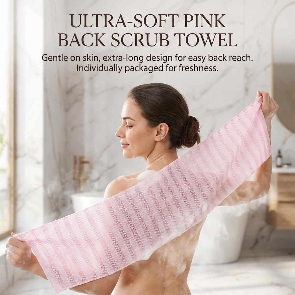 Soft Bath Towel Long Back Scrubber Gentle Skin Care Polyester Fiber