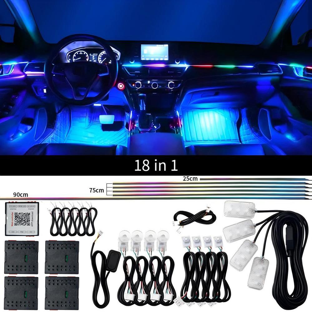 10/14/18 в 1 Светодиодные автомобильные атмосферные огни 213 64 цвета RGB Symphony Streamer Bluetooth Радужные акриловые полосы Комплект атмосферных ламп 12В