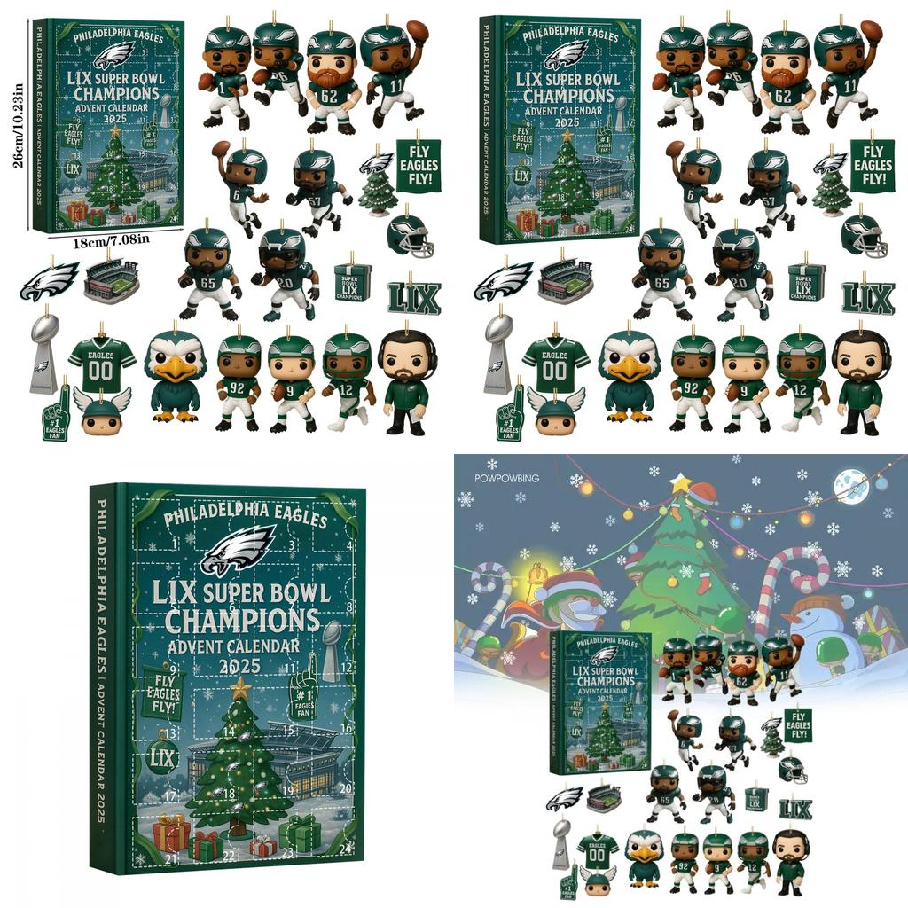 Рождественский календарь Philadelphia Eagles в формате «слепой коробки» с акриловыми украшениями для подарков на праздничную вечеринку