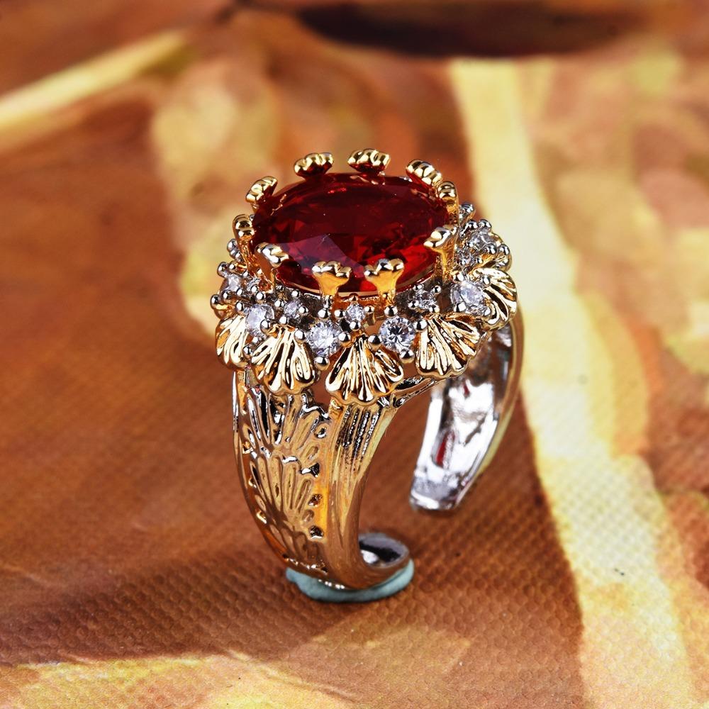 Vintage Textured Ruby Crown Ring Antique Two Tone Gold Jewelry Handmade for Women