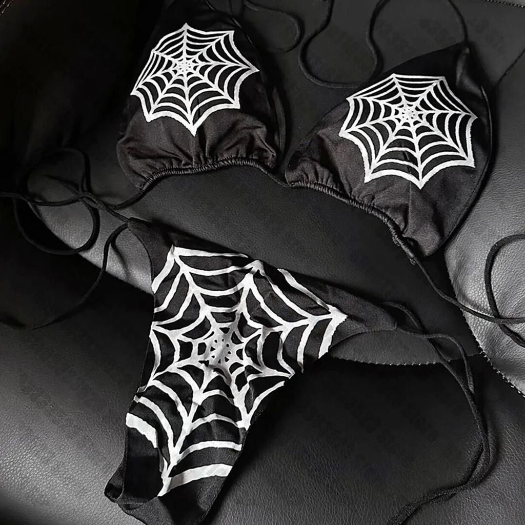 Y2k стиль Принтованный раздельный купальник Женское бикини Сексуальный глубокий V шнуровка Стринги Купальник Двухпредметный Пляжный отдых Серфинг Загар