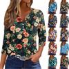 Женский свободный повседневный топ с цветочным принтом и V-образным вырезом с рукавами семь четвертей Топ с V-образным вырезом и рукавами семь четвертей
