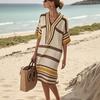 Women's Loose V-Neck Short Sleeve Beach Dress with Stripes, Casual Summer Dress for Vacation