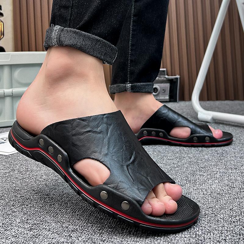 Мужские Сандалии Летние Удобные Мужские Шлепанцы Кожаные Пляжные Обувь Противоскользящие Ходячие Туфли для Мужчин На Открытом Воздухе Отдых Мягкие