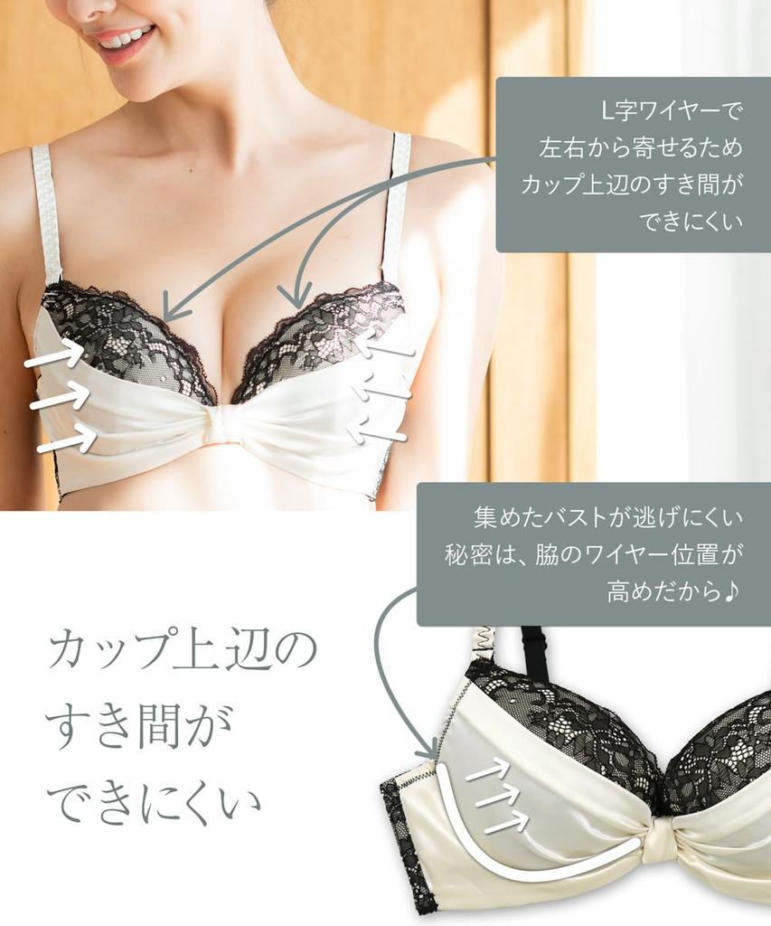 Увеличение ложбинки с помощью комплекта бюстгальтера и трусиков. Промежутки между чашками. Поддерживает грудь, придавая ей стройный и пышный вид. Сатиновый бюстгальтер и трусики C75 [Flande Lingerie] [Нет +