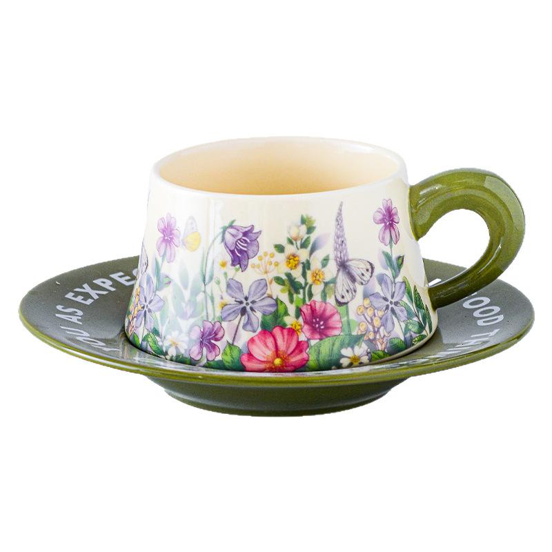 Ретро Идиллическая Кофейная Чашка с Блюдцем Антикварная Масляная Живопись Зеленый Ландыш Керамическая Чашка с Блюдцем Чашка для Послеобеденного Чая