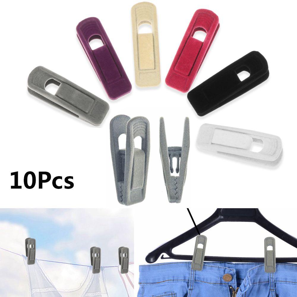 10pcs Storage Bathroom Household Non-slip Coat Holder Hanging Hooks Velvet Hangers Clips Dress Rack