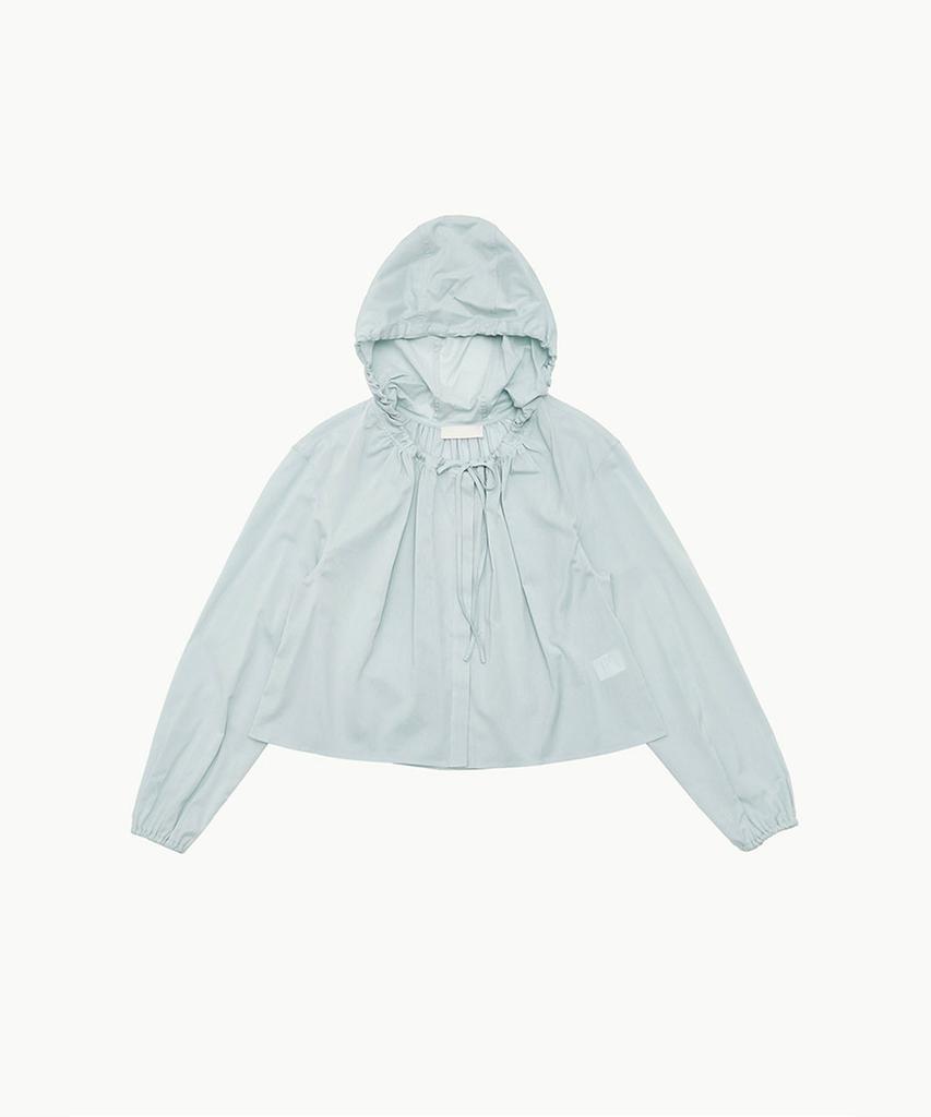 Amomento Sheer Shirring Hooded Blouse_Light Blue