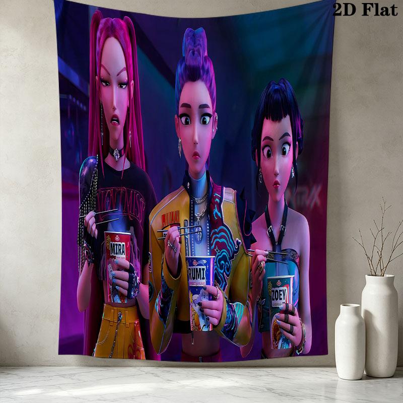 Kpop Demon Hunters Wall Tapestry Aesthetic Wall Hanging Printed Fabric Blanket Decorative Tapestries For Bedroom Living Room Home Decor
