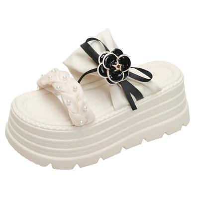 Туфли на каблуке 8 см, массивные шлепанцы для женщин, сандалии из кожи на высокой платформе с открытым носком, женские 2025, новинка лета, пляжные шлепанцы на толстой подошве