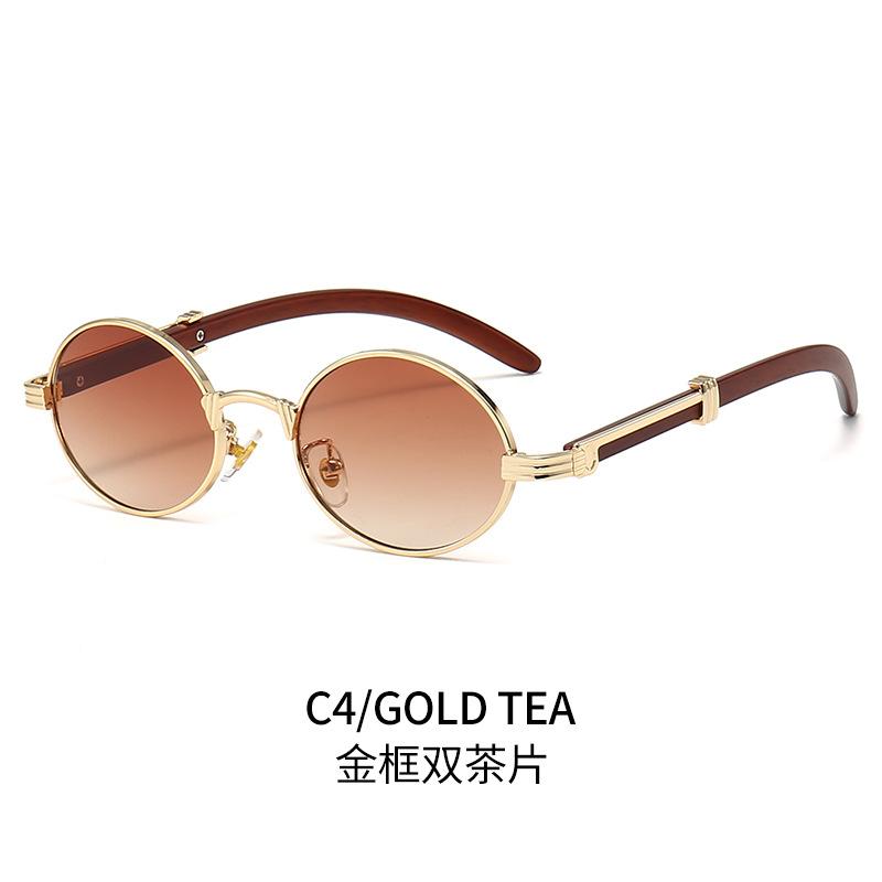 Retro-style sunglasses with a wood-grain finish, oval frame, for men and women