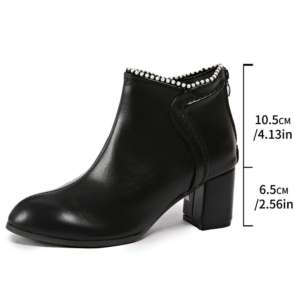 New 2025 Autumn Women's Ankle Boots PU Black Beige Chunky Heel Round Toe Short Boots Elegant Botines Mujer Comfortable Size35-42