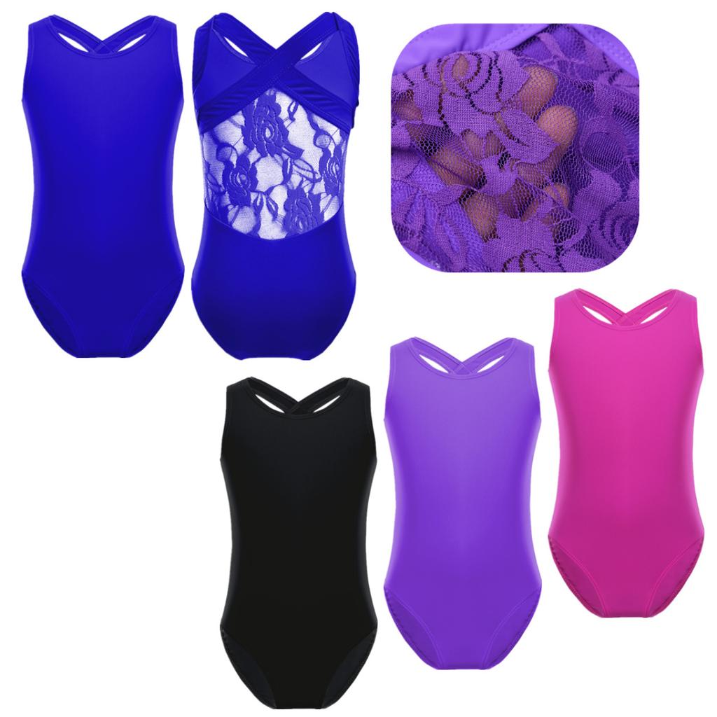 Детский гимнастический балетный купальник без рукавов с двойными бретелями для девочек, спортивная танцевальная одежда, топы на бретелях, наряды