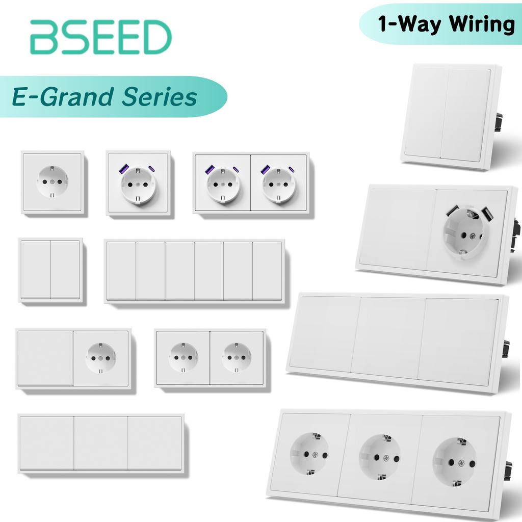 BSEED EU Large Button Wall Switches 1/2Gang 1Way Wall Power Sockets Dual USB Phone Charge Port 5V White Home E-Series