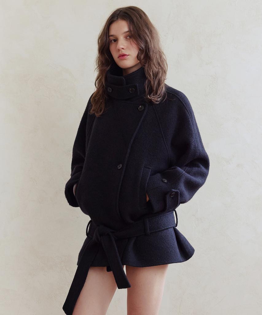 AFTERHOURS Wool Belted Half Coat (Black)