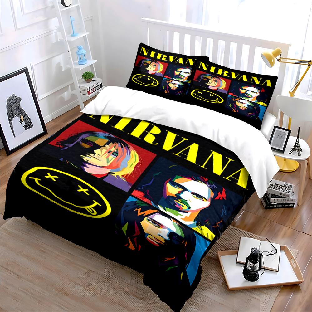 Nirvana Band Art Bedding Set 3-Piece Bedding set (1 duvet cover, 2 pillowcases, duvet not included)