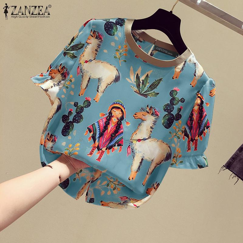 ZANZEA Женская повседневная блузка с круглым вырезом и половиной рукавов