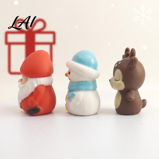 Cute Holiday Decorations for Micro Landscape Christmas Vinyl Figurines Santa Claus Snowman Reindeer Mini Statue Small Cake Toppers Desktop