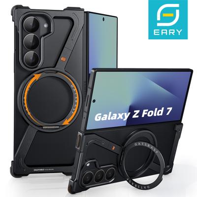 Ранний алюминиевый металлический чехол для Samsung Galaxy Z Fold 7 с 360° вращающейся магнитной подставкой, безрамочный бампер, ударопрочная крышка для телефона
