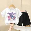 Summer Children's Casual Outfits K POP Girls O Neck Short Sleeve Tops Stes Kids Elastic Waist Shorts Set T Shirt and Bottom 2pcs