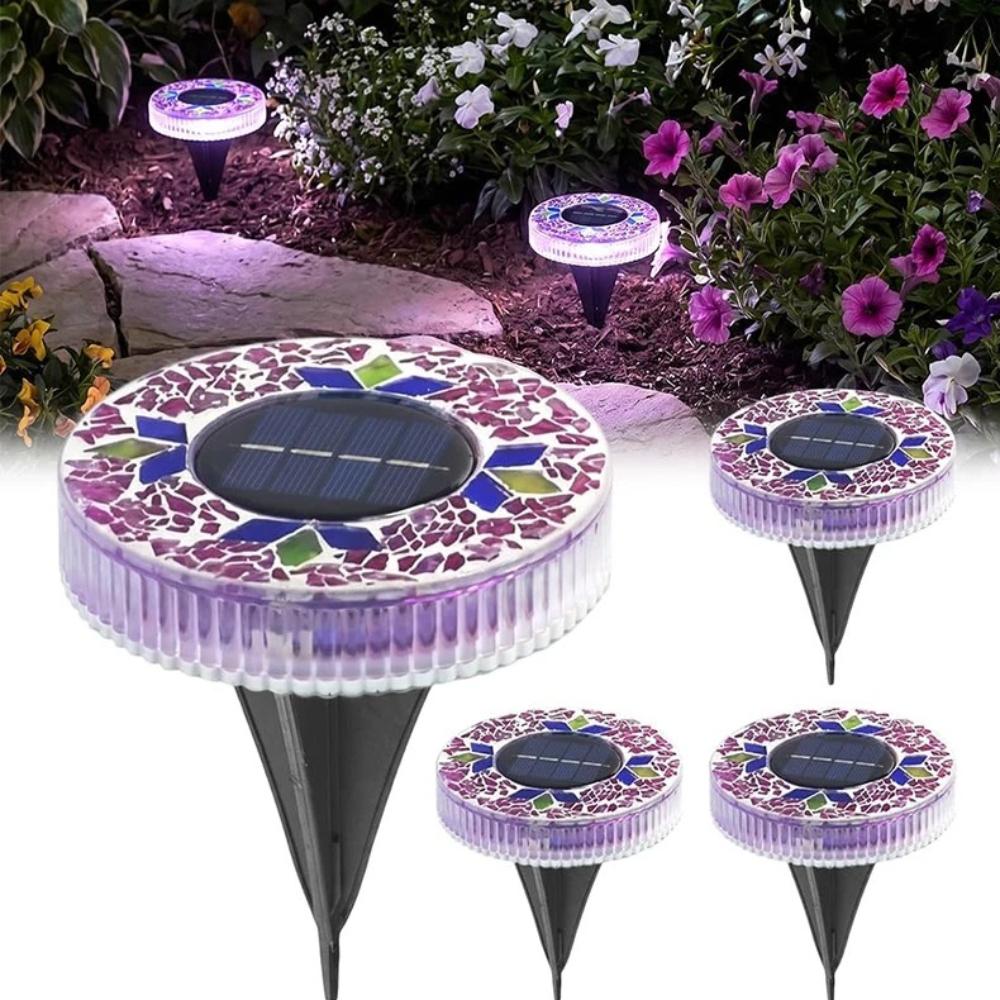 4/2/1PCS Solar Disk Light Waterproof Outdoor Glass Garden Stake Lighting Colorful Decorative Pathway LED Lights Dusk to Dawn