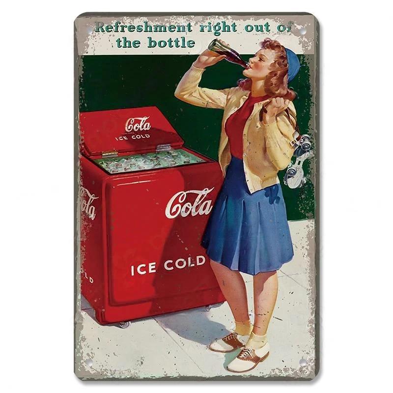 Винтажные Металлические Плакаты с Девушками Пинап Cola Жестяные Вывески Ретро Настенный Арт Декор для Бара Паба Гаража Клуба Мужской Уголок Кафе